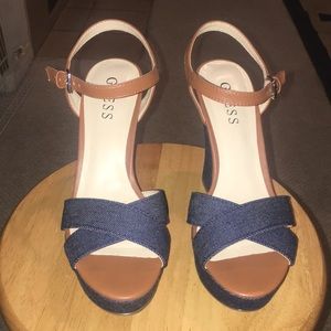 Guess Denim and Tan Wedges